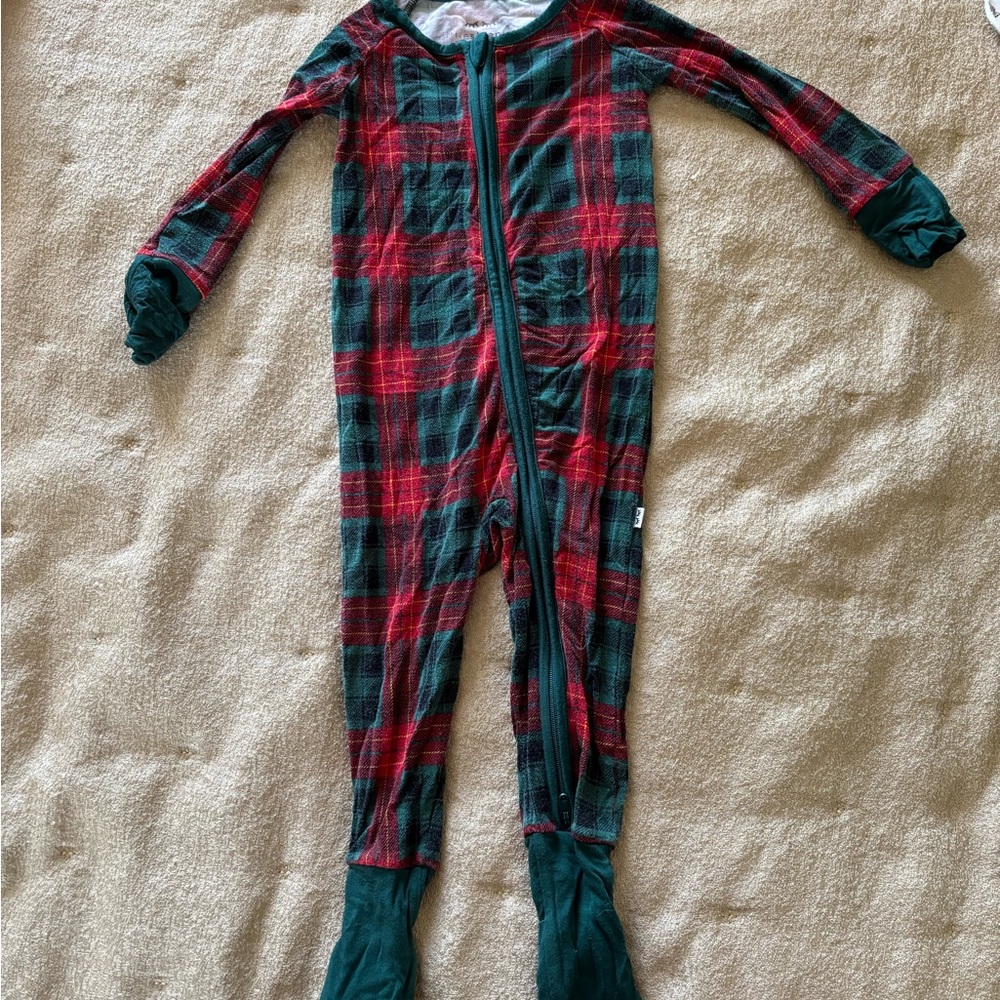 Little Sleepies Red & Green Plaid Footed One-Piece Pajama